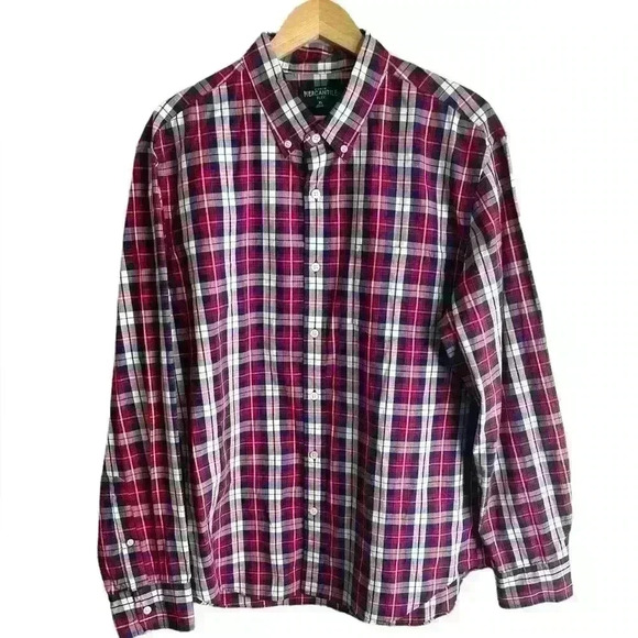 J Crew Mercantile Men's Flex XL Button Down Shirt Plaid Red Blue Cream White - Picture 1 of 10